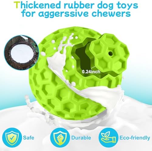 havit Indestructible Squeaky Dog Balls for Aggressive Chewers, Interactive Dog Toys to Keep Them Busy, Rubber Dog Chew Toy for Large Medium Breeds, Outdoor Waterproof (3 Colors)