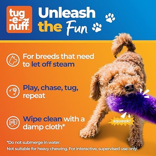 Tug-E-Nuff Faux Fur Squeaky Bungee Chaser Dog Toy (Lilac), 46.5 in