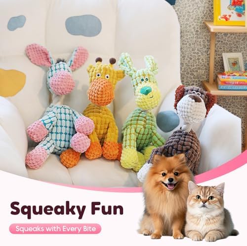 2026 New Dog Toys, Indestructible Plush Dog Toy for Aggressive Chewers, Interactive Squeaky Soft Puppy Chew Toy, Durable Teething Toys for Small Medium Large Dogs (Brown+Orange)