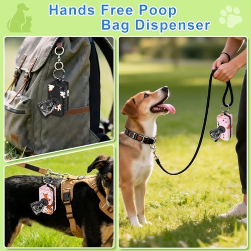2pack Dog Poop Bag Holder with 2 Roll Bags Lightweight Zipper Dog Poop Bag Holders for Leashes Reusable Small Puppy Pet Waste Bags Dispenser Pouch with Clip Paw Pink/Purple