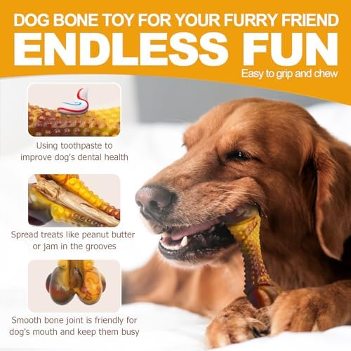 Dog Toys for Aggressive Chewers, Indestructible Dog Chew Toys for Large Medium Small Breed, Tough Nylon Interactive Durable Chew Toy Bone for Puppy Teething Toy Bacon Flavor, Best Gift&Keep Them Busy