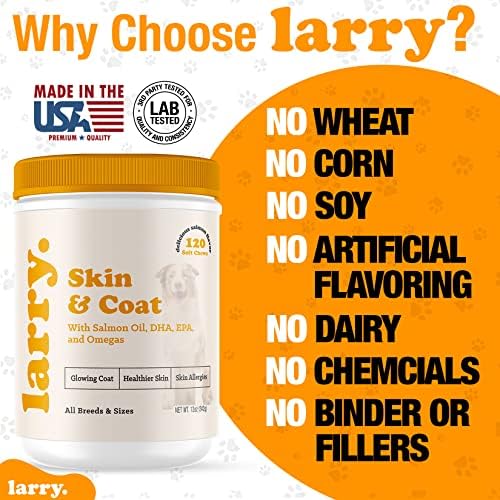 Larry Salmon Oil Dog Chews Skin Coat Omega 3 120 Count