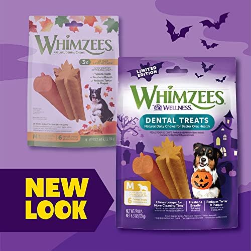 Wellness WHIMZEES Fall Natural Dog Dental Treat, Autumn Halloween Seasonal Gift, Chews, Freshens Breath, Medium Size, 6.3 oz Bag, 6 Count