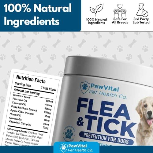 Flea and Tick Prevention for Dogs Chewables – 150 Soft Chews – Natural Dog Flea & Tick Control Supplement – Oral Defense Treatment with Omega Skin & Coat Support – All Breeds & Ages – Chicken Flavor