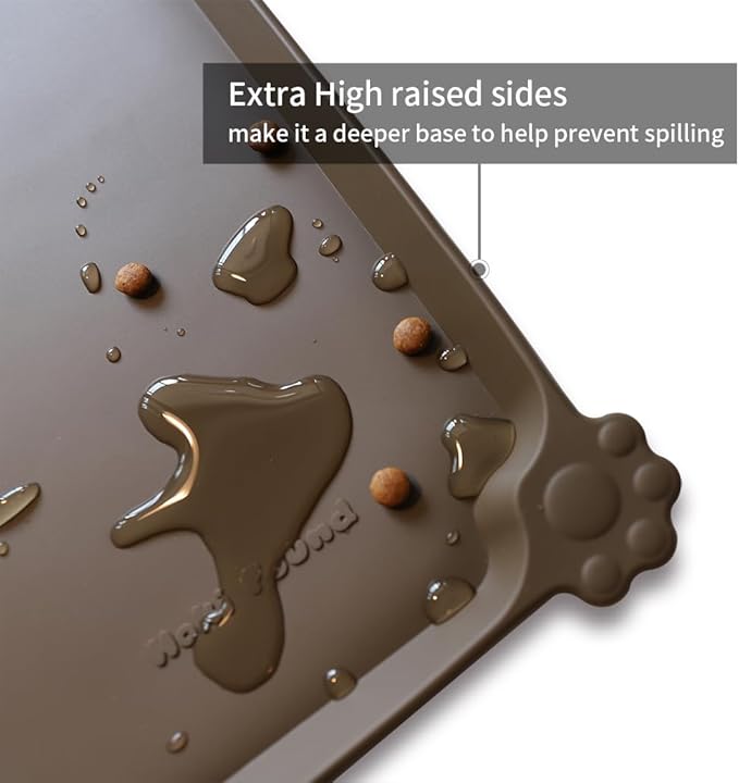 Hoki Found Silicone Pet Food Mats Tray - Non Slip Pet Dog Cat Bowl Mats Placemat - Dog Pet Cat Feeding Mat - Waterproof Dog Cat Food Mats -Pet Water Mats for Carpet - Coffee