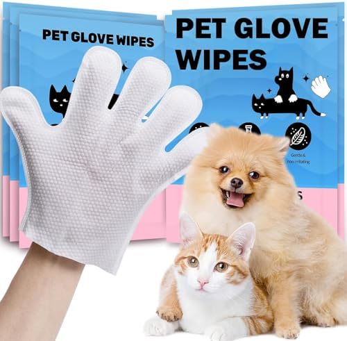 Pet Bath Wipes for Dogs and Cats - 10 Pcs Dog Cat Grooming Gloves Wipes - Gentle Cleaning Fur, Face, Ear, Eye, Paws and Butt - Thick Puppy Wipes (10pcs/5pack)