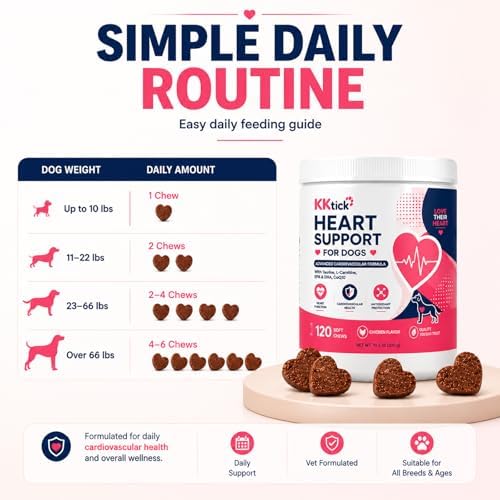 Heart Support for Dogs, Taurine & CoQ10 Soft Chews with L-Carnitine, EPA & DHA, Cardiovascular Support, Senior Heart Health & Antioxidant Support, Chicken Flavor, 120 Soft Chews