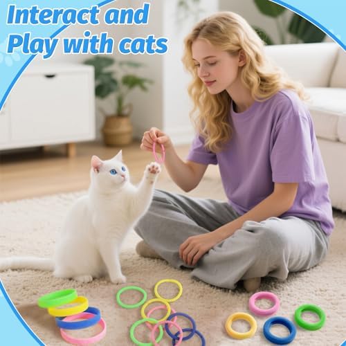 Cat Toys 24 PCS, Rubber Cat Chew Toy, Interactive Cat Toys to Kill Time, Colorful Bracelets Bands for Cat