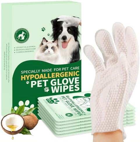 GLADFRESIT Pet Grooming Glove Wipes for Dogs & Cats, 60g, 6 Pcs