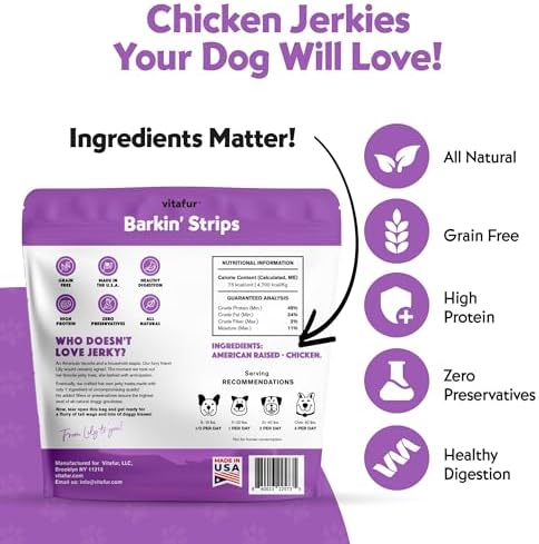 Barkin Strips Chicken Jerky Dog Treats, 100% Chicken Strips for Dogs, Single Ingredient, Grain Free, High Protein, Easy to Digest, Made in USA, Healthy Training Treats, 12 oz
