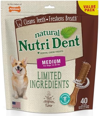 Nylabone Nutri Dent Dog Dental Treats, Filet Mignon Flavor, 40 Count