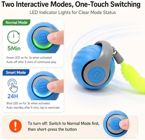 Interactive Rolling Cat Ball Toy, Automatic Moving Cat Toy with Detachable Plush Tail, Dual Speed & Dual Mode Rechargeable Indoor Kitten Exercise Toy（1.97In,0.09lb,Blue）