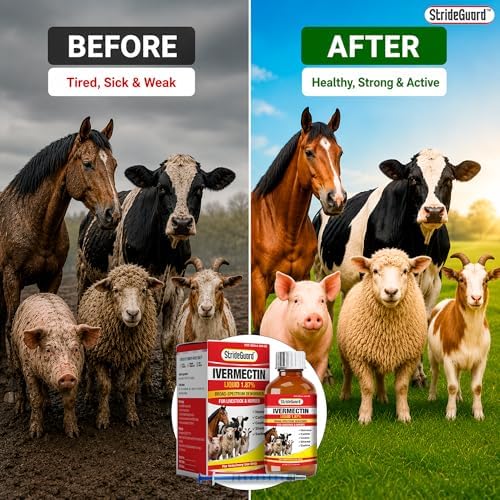 Dewormer for Horse, Dewormer for Goat and Cattle & More, Ivermectin Liquid for All Wormers, Tapeworms, Roundworms & Hookworms