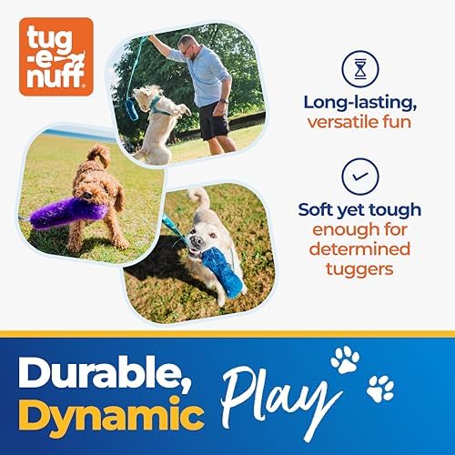 Tug-E-Nuff Faux Fur Squeaky Bungee Chaser Dog Toy (Teal), 46.5 in