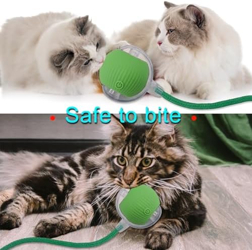 Interactive Cat Dog Toy Ball with LED Light, Automatic Rolling(Green)
