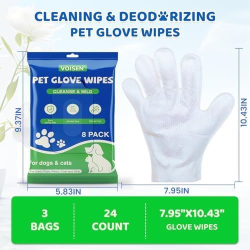 VOISEN 24 Pcs Pet Glove Wipes for Dogs, Pet Cleaning Gloves
