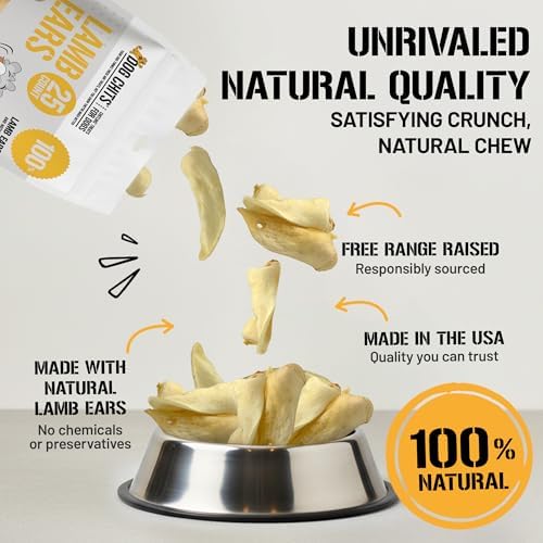 Dog Chits Lamb Ears for Dogs – 100% Natural Baked Lamb Ear Dog Treats – Grain-Free, High Protein, Lower Fat Training Chews – Dental Health & Joint Support – for Medium and Small Pups – 35 Pack