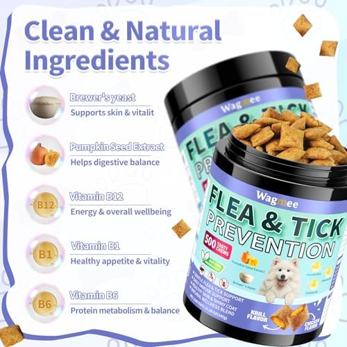 Flea and Tick Prevention for Dogs, 500 Crunchy Tasty Chews, Chicken Flavor