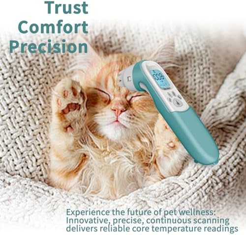 Smart Pet Thermo Comb - Non-Invasive Digital Pet Thermometer for Dogs & Cats, Oral/Rectal/Surface Scanning for Accurate Core Temperature Detection with Silicone Cover (Pink)