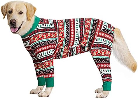Dog Surgery Recovery Suit Female Male for Dogs After Surgery Medium Large Dogs Onesie Dog Pajamas Pjs Clothes (Christmas red, 32 (Chest 32.28 in | Backlength 22.05 in))