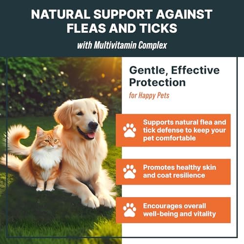 Flea and Tick Oral Prevention Support & Treatment for Dogs and Cats – Natural Flea Control with Multivitamin - Supplement Drops for Small and Large Dogs