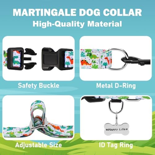 Martingale Dog Collars with Buckle No Pull Training Dog Collar for Small Dogs (Green Dinosaur, Small)