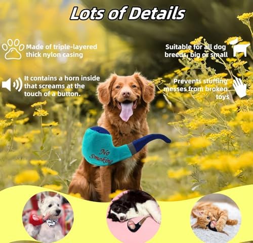 PetPhindU Dog Squeaky Plush Chew Toy for Molar Teeth Cleaning - Interactive Soft Stuffed Tobacco Pipe Pattern