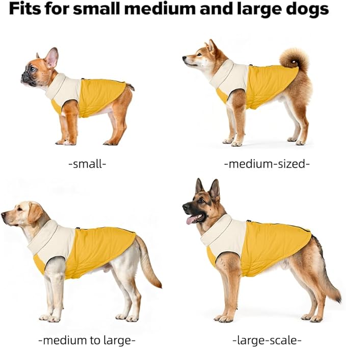 Dog Coat, Waterproof Dog Winter Jacket in Puppy Cold Weather Windproof Coats Reflective Pet Vest, Zip-Up Cold Weather Coats for Small Medium Dogs (Beige and Yellow, 2XL)