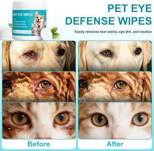 Wanban 2Pcs Eye Defense Wipes, Tear Stain Remover for Pet,Gentle Eye Wipes for Dogs,Keeps Your Dog’s Eyes Clean, Daily Eye Cleaning Wipes for Dogs and Cats, Each Box 100 Wipes