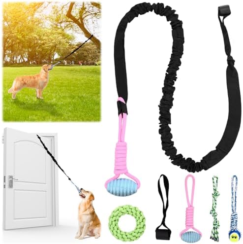 Hiboom 6 Pcs Interactive Dog Tug of War Toy Set Hanging from Tree and 4 Chew Ropes Teething Rope for Teeth Cleaning Dog Bungee Toy for Small/Medium Dogs with Aggressive Chewing Habit, Dogs Supplies