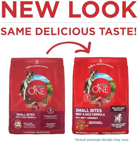 Purina ONE Small Bites Beef and Rice Formula Small High Protein Dry Dog Food Natural with Added Vitamins, Minerals and Nutrients - 8 lb. Bag