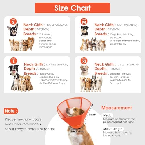 Allroaring Dog Cone Waterproof Pet Recovery Collar Anti Lick, Orange L