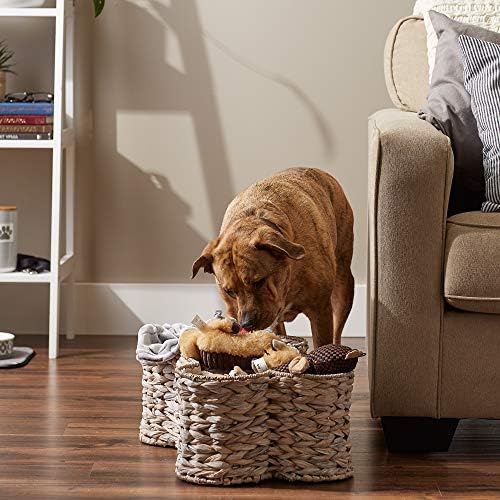 Bone Dry Pet Storage Collection, Bone Shape Hyacinth Toy Basket, White Wash, Large - 24x15x9"