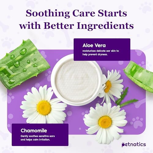 Gentle Guard Dog Ear Wipes with Aloe and Chamomile | Helps Remove Dirt & Wax Buildup | Dog Ear Cleaner Wipes | Alcohol-Free & Pet Safe | Pre-Soaked & Textured Pads | 100 Count 1 Pack