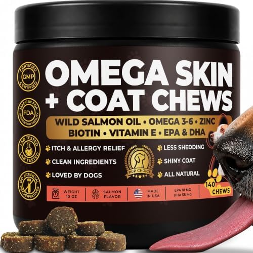 Dog Skin & Coat Supplement – Omega 3 & 6, 140 Soft Chews