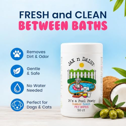 Jax n Daisy Pool Pawty Summer Scent pet Wipes cat Dog Wipes Handy pet Supplies Cleaning Products for Dogs Cats Dog Accessories Products for Cats cat Ear Cleaner Supplies