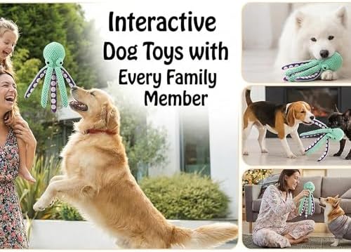 Plush Interactive Dog Toy Octopus-Shaped Plush Dog Sound Toy Indestructible Toy with Built-in Squeaker for Boredom Relief Durable, Chew-Resistant Dog Teething and Chew Toys (Green)