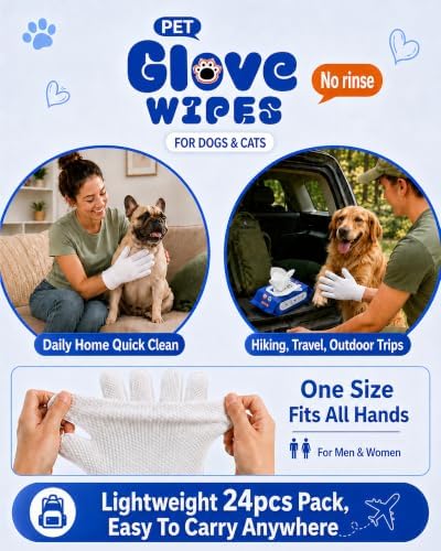 Pet Glove Wipes for Dogs and Cats,Disposable Pet Grooming Gloves
