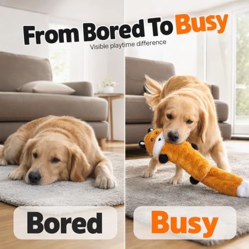 Durable Squeaky Dog Toys for Aggressive Chewers, Indestructible Stuffed Dog Toy for Small Medium Large Dogs, Interactive Chew Teething Puppy Toy for Indoor Outdoor Play (Black White)