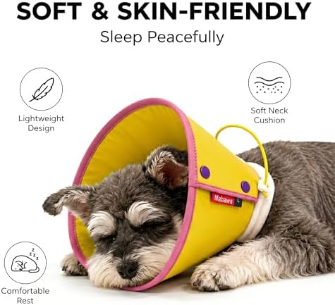 Soft Dog Cone Collar for Dogs & Cats, Adjustable Elizabethan Recovery Collar, Lightweight EPE Material, Post-Surgery Wound Protection (Yellow, L)