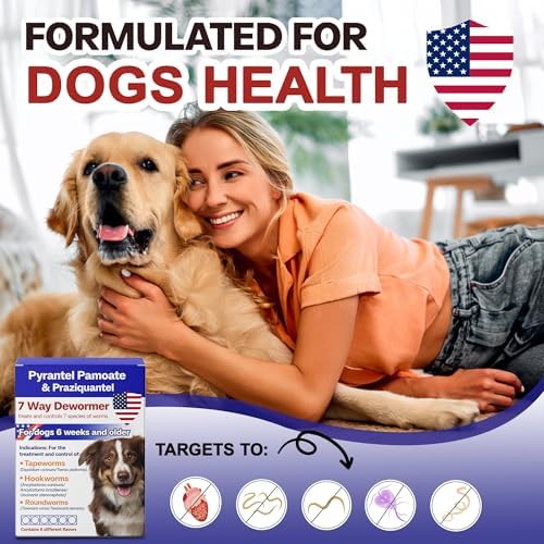 Dewormer for Dogs, Broad Spectrum for 7 Species of Worms, Pyrantel Pamoate & Praziquantel for Tapeworms, Hookworms, Roundworms & More