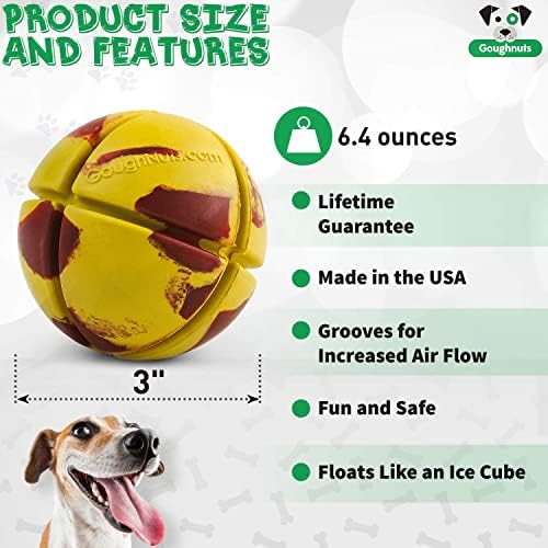 Goughnuts – Virtually Indestructible Ball - Guaranteed Dog Chew Toys for Aggressive Chewers Like Pit Bulls, German Shepherds, and Labs from 30-70 Pounds - Tough and Durable Natural Rubber - Yellow