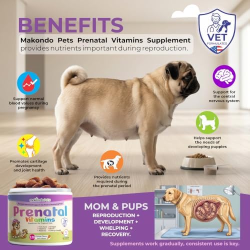 Dog Prenatal Vitamins, 120 Soft Chews Multivitamin, Mom & Puppy Vitamins