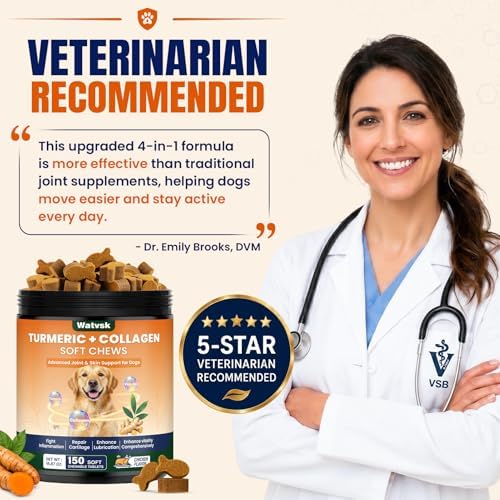 New Upgrade 4 in 1 Advanced Joint Supplement for Dogs Anti Inflammatory Pain Relief Joint Health Turmeric Collagen Hyaluronic Acid Pepper Cartilage Joint Lube All Dog Breeds Chicken 150 Chews