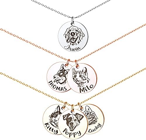 Anavia Personalized Pet Portrait Necklace, Handmade Memorial Jewelry Gift, Custom Round Disc Photo Engraved Necklace for Animal Lovers, Dog Mom, Dog Dad