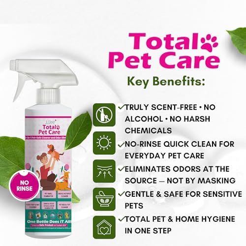 JJJee® 6-in-1 No-Rinse Dog & Cat Cleaner & Odor Eliminator. Cleans Paws, Coat, Eyes, Ears, Hotspots & Home Surfaces–Alcohol-Free, Fragrance-Free, Advanced Electrolyzed Water–Made in Japan (2 Pack)