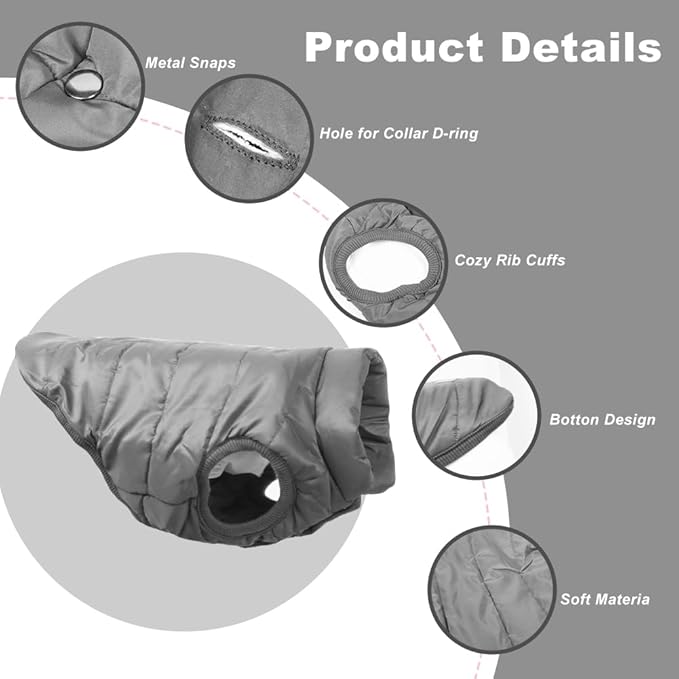 Warm Dog Coat, Windproof Dog Jacket Fleece Pet Winter Coats Solid Color Dogs Clothes Cold Weather Pet Jacket Vest Soft Puppy Apparel for Small Medium Dogs Cat (XXL, Grey)