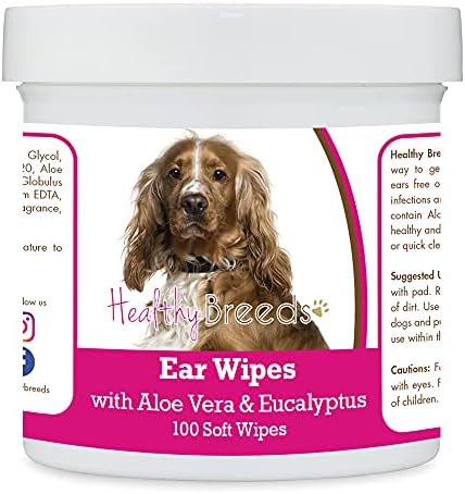Healthy Breeds English Cocker Spaniel Ear Cleaning Wipes with Aloe & Eucalyptus for Dogs 100 Count