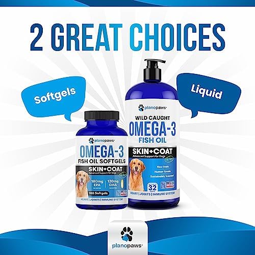 Omega 3 Fish Oil for Dogs, 180 Capsules - Low Odor, Skin and Coat Support