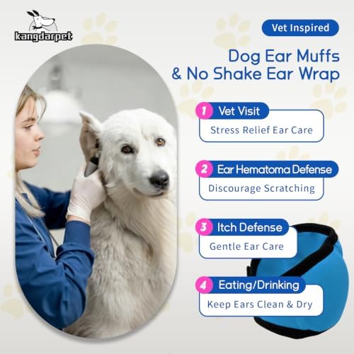 Dog Ear Cover for Noise Protection & Anxiety Relief, Adjustable No Shake Ear Wrap for Firework, Hematoma, Bathing, Swim, Grooming and Force Drying (Blue, L(Head Size:18"-24"))